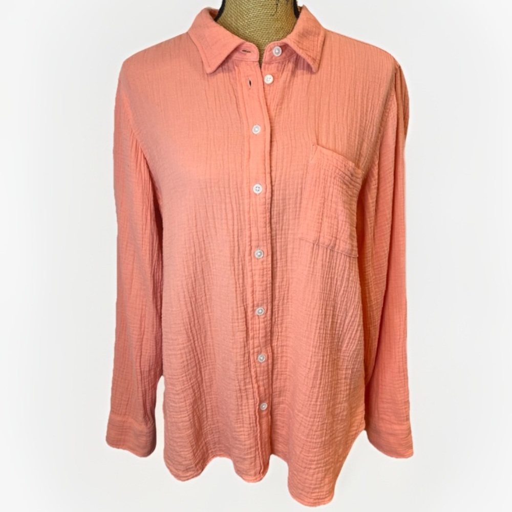 J. Crew Factory 100% Cotton Gauze Shirt Orange Button Down Size XL